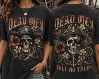 Camiseta Dead Men Tell No Tales, camiseta con estampado de barco pirata estético, top vintage caribeño de aventuras con esqueletos, camiseta Dead Men Tell No Tales