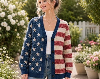 Cárdigan de punto retro patriótico, suéter de celebración de los 250 años de Estados Unidos, ropa para el 4 de julio en EE. UU., conjunto de chaqueta de punto para el Día de la Independencia para mujer
