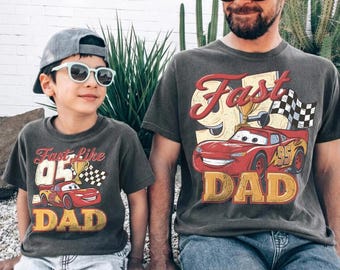 Retro Lightning McQueen Dad & Son Shirt, Race Cars Comfort Colors Tee, Fast Like Dad Race Car 95 Pixar Matching Family Vacation Shirt Gifts