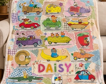 Richard Scarry Busy Town Blanket Custom Name Baby Blanket Personalized Busytown Vehicles Cute Toddler Bedding Whimsical Boy Gift Soft Fleece