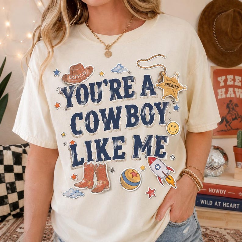 Retro Toy Story 5 Shirt Western Country Tee, You're A Cowboy Like Me Shirt, Vintage Toy Story 5 Shirt, Comfort Colors Friendship Graphic Tee image 1
