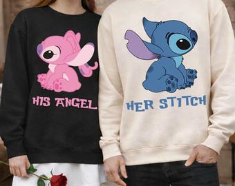 Stitch And Angel Couple Shirt | Her Stitch His Angel Matching Shirt | Wifey and Hubby Couples Matching Shirt | Disneyland Valentine Shirt