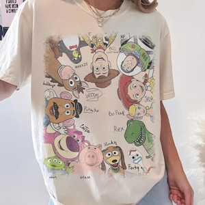Toy Story Woody Buzz Jessie Rex Retro Pixar Shirt,Vintage Characters Graphic Tee, Retro Toy Story 5 Comfort Colors Shirt,Family Matching Tee image 1