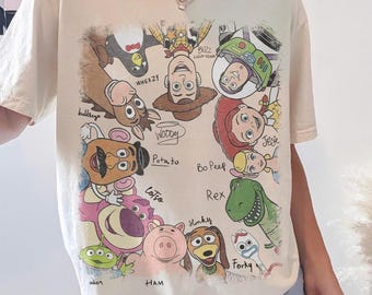 Toy Story Woody Buzz Jessie Rex Retro Pixar Shirt,Vintage Characters Graphic Tee, Retro Toy Story 5 Comfort Colors Shirt,Family Matching Tee