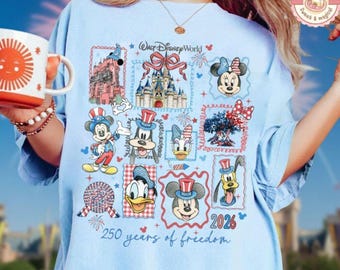 Coquette Bow Mickey and Friends 4th July 2026 Shirt, Disneyland Independence Day Tee, Walt Disneyland World T-shirt, 250 Years Of Freedom