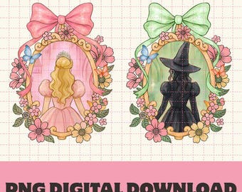 Coquette Wicked Glinda and Elphaba PNG, Wicked Change For Good PNG download, Pink or Green, Witch Png, Bestie Gift, Birthday png download