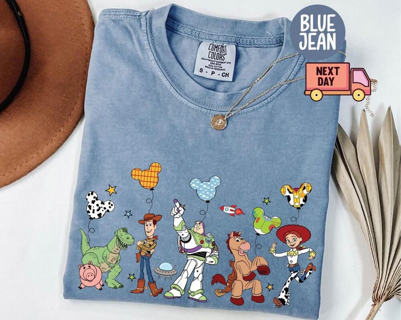 Comfort Colors Toy Story Balloons Shirt, Vintage Pixar Movie Characters Toy Story Gift Shirt,Toy Story Family Matching Pixar Movie Shirt image 1