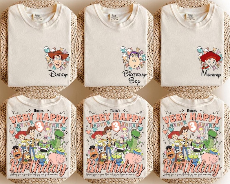 Custom Very Happy Birthday Toy Story Shirt, All Disneyland Character Personalization Disneyland Birthday Girl Boy Tee, Family Shirt Bild 1