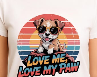 Retro T-shirt hondenliefhebber – grappig huisdiercadeau, T-shirt zonsondergang puppy