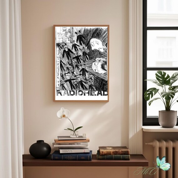 Radiohead Inspired Poster, Dark Sketch Band Wall Art, Printable