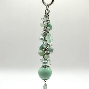 Mint green chunky cluster keychain bag charm with heart carabiner