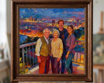 Custom Oil Family Portrait Painting from Photo, Hand-Painted Anniversary Canvas Art