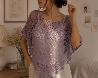 Patrón de poncho de ganchillo en PDF / Poncho de encaje Celestial Drift / Lana merino / Tallas S–XXXL / Archivo digital de descarga instantánea