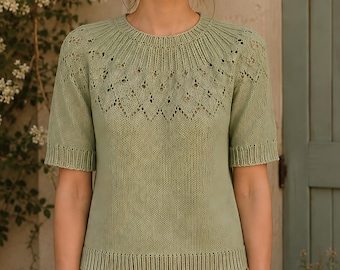 knitting pattern for knit top with lace | Digital Download