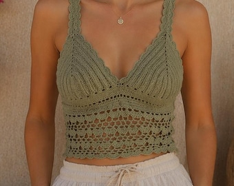 Patrón de top de ganchillo en PDF, patrón de bralette de ganchillo, patrón fácil de top corto de verano, top de tirantes de ganchillo estilo boho, tallas XS-XXXL, descarga digital