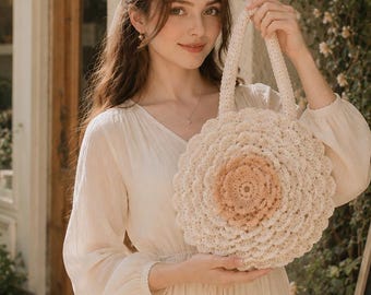 Patrón de bolso de rosas a crochet en PDF, bolso de mano con flores ideal para principiantes, patrón digital de crochet de descarga instantánea, patrón de bolso de verano.