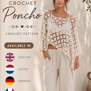 Modello PDF per poncho all'uncinetto Jasmine / Poncho in pizzo floreale / Sciarpa da donna in lana merino / Poncho all'uncinetto facile, taglie S-XXXL
