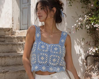 Crochet Granny Square Top Pattern | Summer Top PDF | Easy Crochet Top | Women’s Boho Top | Sizes S to XXXL | Instant Download