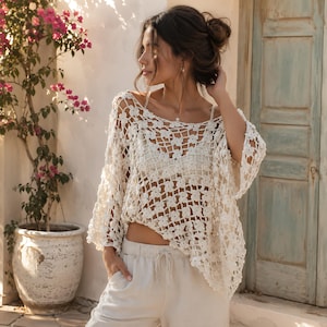 Jasmine Poncho Crochet Pattern PDF | Flower Lace Poncho | Women's Merino Wrap | Easy Crochet Poncho Sizes S-XXXL