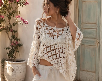 Jasmine Poncho Crochet Pattern PDF | Flower Lace Poncho | Women's Merino Wrap | Easy Crochet Poncho Sizes S-XXXL