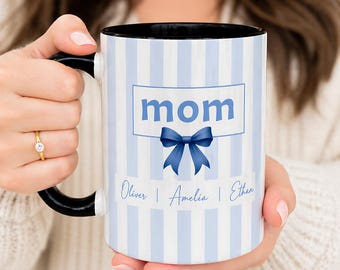 Mom Mug, Mama Mug, Personalized Mama Mug, Custom Mama Cup, Mom Gifts with Kids' Names, Mothers Day Gifts, Gift For Her, Lavender Stripes