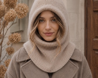 Balaclava Knitting Pattern PDF – Moss Stitch Hooded Cowl, Bottom-Up Construction, Adult S/M–L – Hazelnut Haven Balaclava