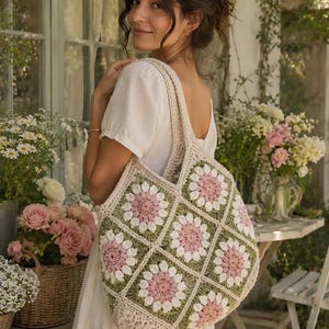 Sunflower Crochet Bag Pattern PDF - DIY Granny Square Tote Purse