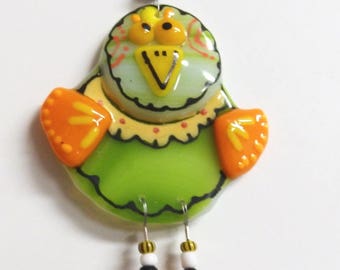 Crazy Long Legged Bird Fused Glass Ornament