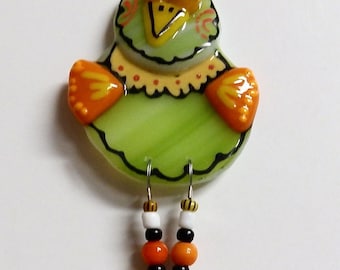 Crazy Long Legged Bird Fused Glass Ornament