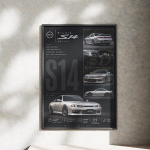 Affiche Nissan Silvia S14 à télécharger, art mural JDM imprimable, décoration de garage Nissan, impression de voiture de sport japonaise