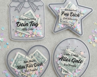 DIY Money Gift Idea for Birthday, Editable Birthday Money Holder Template, Money Gift, Heart Star Balloon, Canva Printable Money Card