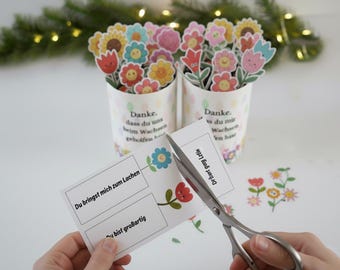 Duplo Geschenk Erzieherin – Danke dass du mir beim Wachsen geholfen hast – Blumen Bastelvorlage – DIY Abschied Kita Schule PDF