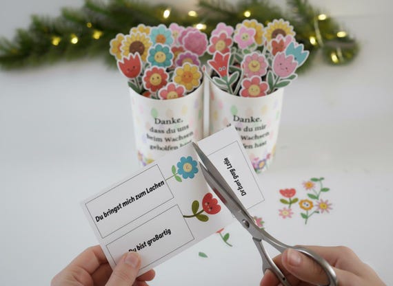 Duplo Geschenk Erzieherin – Danke dass du mir beim Wachsen geholfen hast – Blumen Bastelvorlage – DIY Abschied Kita Schule PDF