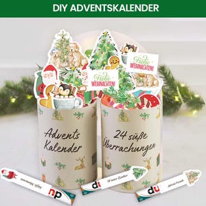 Mini-Calendario de Adviento para Kinder-Schokolade con 24 diseños – Druckvorlagen für Kinder-Schokoladenverpackungen, DIY-Weihnachtskalender