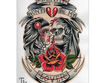 Death Won’t Be My Lover | Neo Traditional Tattoo Flash Art Print | Gothic A4 Wall Decor |Fine Art Poster 21x29.7 cm / 8x12"
