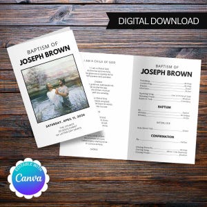 LDS Bold Minimalist Baptism Program Template | Last Minute Customizable Download on Canva