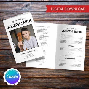 Plantilla minimalista y sencilla para el programa de bautismo de la Iglesia SUD / Descarga fácil, editable y personalizable