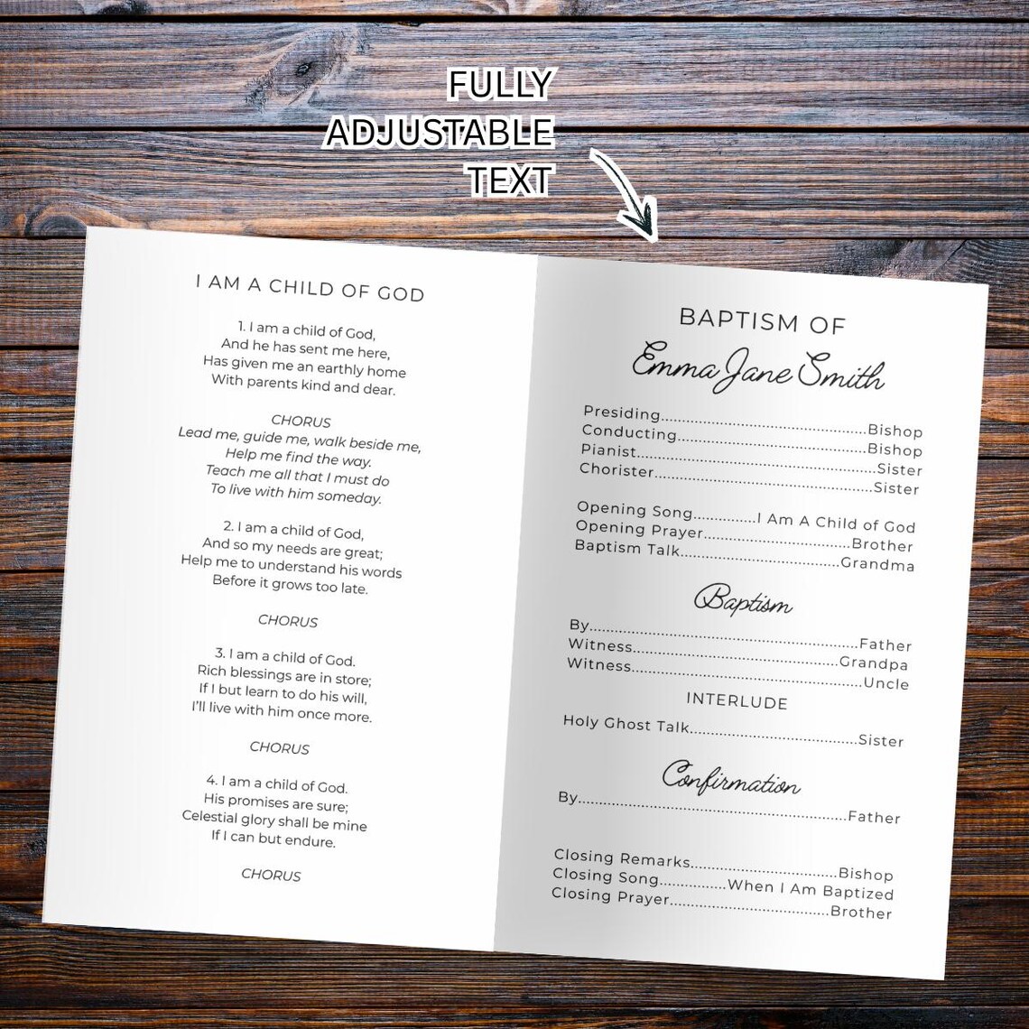 Simple Baptism Program LDS Minimalist Baptism Program Template | Simple and Easy Editable ...