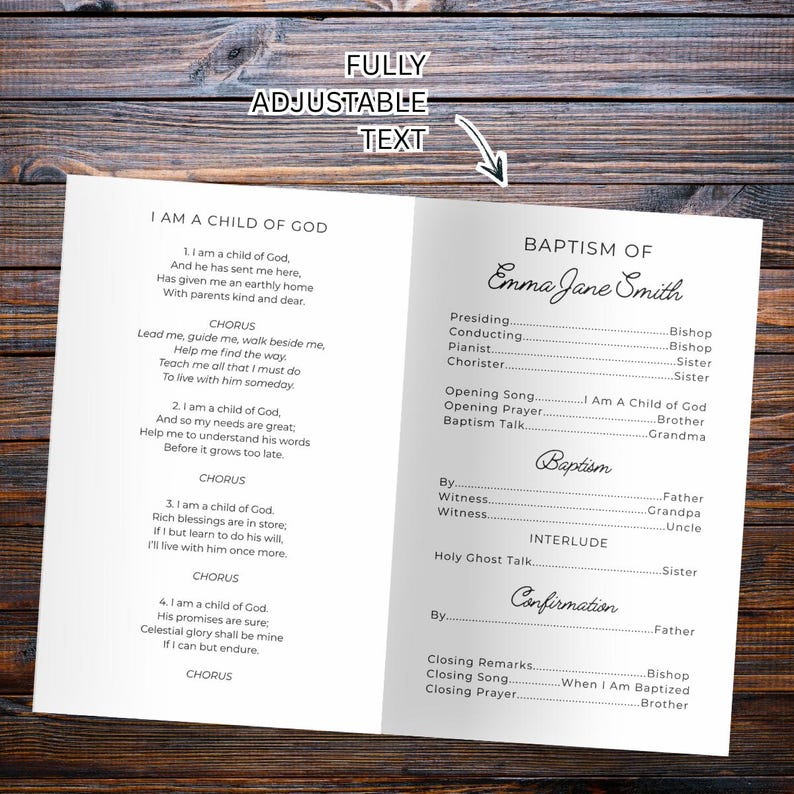 LDS Minimalist Baptism Program Template | Simple and Easy Editable ...