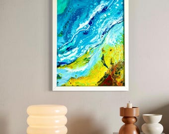 Abstraktes Küstenbild | Gerahmt Acrylgemälde Meerlandschaft 41 x 30,5 cm