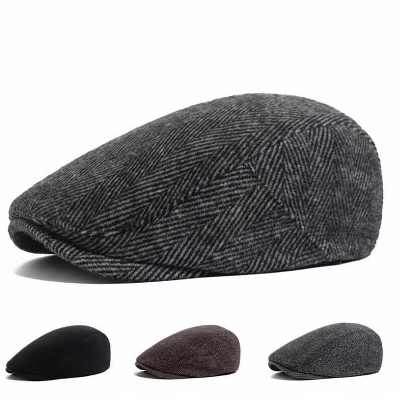 Old Rounded Cap Pattern Vintage Herringbone Beret for Men & Women | Autumn Winter Newsboy Cap ...