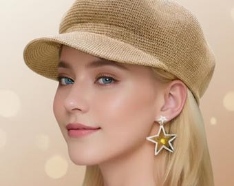 Summer Octagonal Straw Hat for Women, Breathable Painter Cap, Lightweight Beach Sun Hat, Duck Bill Newsboy Hat, UV Protection Casual Hat