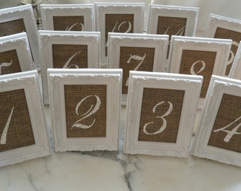 4 x 6" BURLAP TABLE NUMBER Inserts - Choose number colors to go with your theme- Shabby chic, rustic, farm - frames are not included