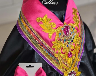 Pink/Purple Satin V-collar and hair bow! 15-18 inch neck