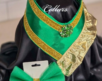 Lucky Poodle Collar! Green and Gold with bow!