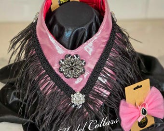 Metallic Pink v-collar with red satin lining! Bows included