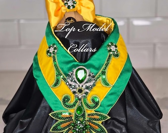 Green and Yellow Satin V-Collar with bow!