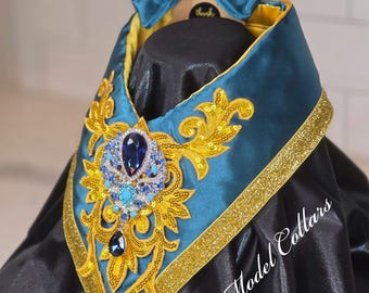 Teal & Gold Satin Fashion V-collar set!