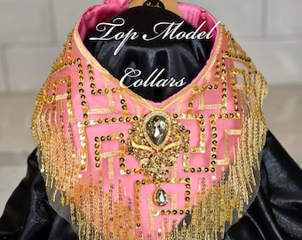 Poodle Fashion pink & gold satin v-collar!