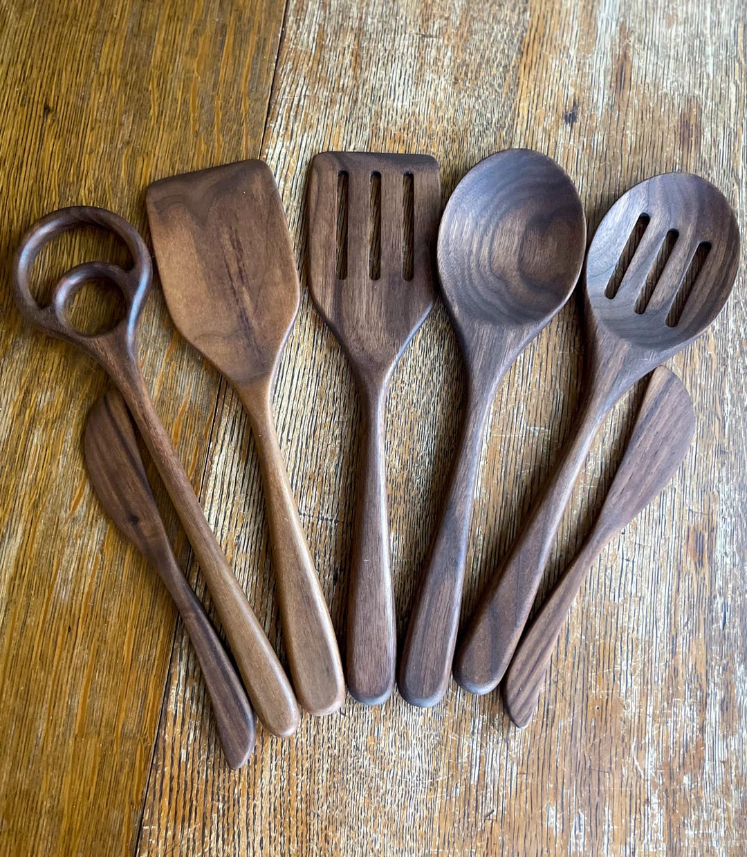 Walnut Kitchen Utensils | Handmade Wooden Cooking Tools | Natural Finish (Single or Set) - Set of Five